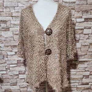 Mirror Or Image Cozy Tan Knit Sweater with Button Accents